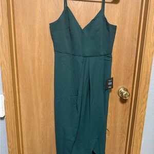 Lulu's Deep Green Midi Dress with Spaghetti Straps